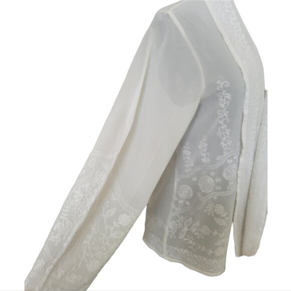 Soft Surroundings Embroidered Open Front Semi Sheer Cardigan Size Large White - Picture 7 of 7